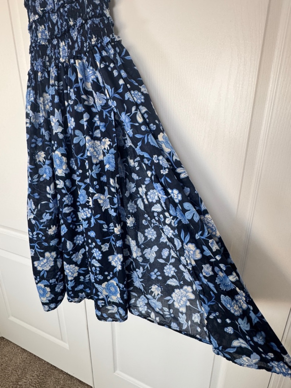 LAST CHANCE | J. Crew Smocked Midi Dress Blue Floral Small 100% Cotton Tie Strap - Picture 5 of 9